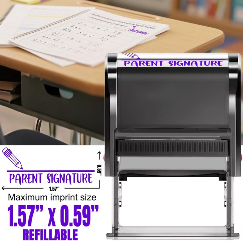 Bertiveny Parent Signature Stamps for Teacher School Grading Self Inking Signature Stamps for Parent Signing Name Teachers Must Haves Teacher Stamps for Classroom Supllies (Parents Signature-Purple) - Image 1